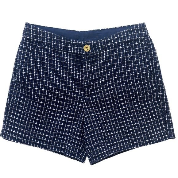 Lilly Pulitzer Gretchen High Rise Tweed Shorts Womens 2 Navy Blue Check - Picture 1 of 9